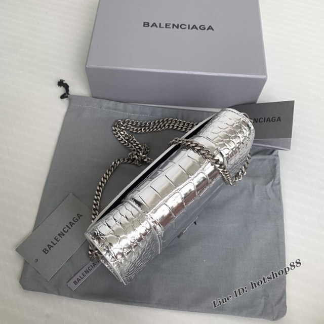 Balenciaga專櫃爆款鱷魚紋銀色銀扣Hourglass mini鏈帶包 巴黎世家鏈條沙漏包 fyj1472